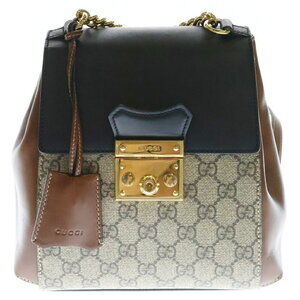 GUCCI GG Supreme Backpack Handbag Beige Tan Black Leather